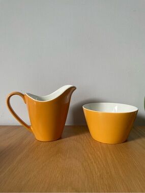 Vintage MCM Johnson Brothers Retro Orange Ironstone Cream & Sugar Set